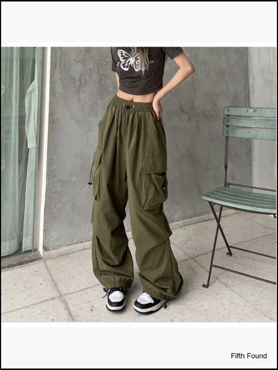 Women's Baggy Cargo Pants High Waist Straight Leg Multi Pocket Loose Fit - Picture 3 of 7